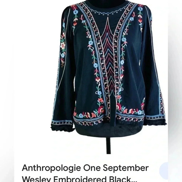 Anthropologie linen blend,embroidered,shirt ,women M. Floral,cottagecore - Picture 1 of 16